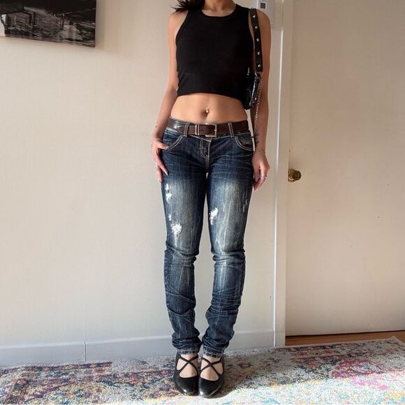 Y2K bedazzled low rise skinny jeans - Picture 2 of 6